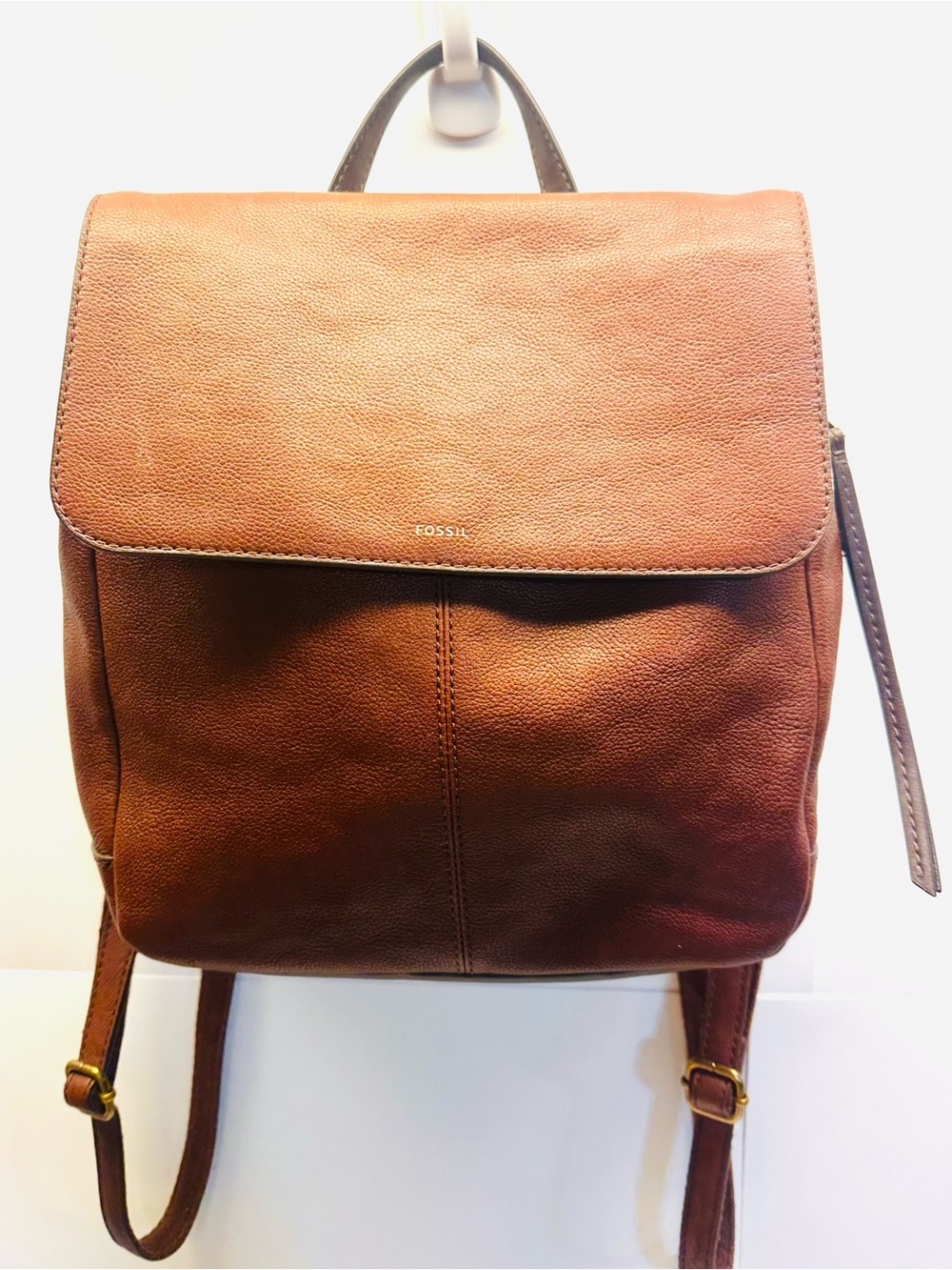 Fossil Leather Backpack Purse Brown Flap Top Pebbled Leather Medium